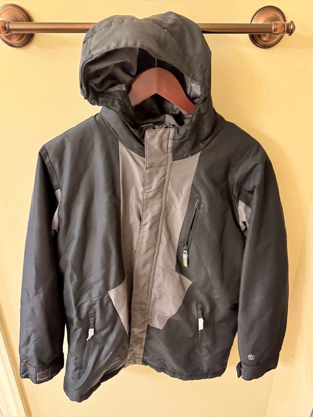 🖤 Champion Boys Hooded Winter Jacket Black Gray Size 12/14